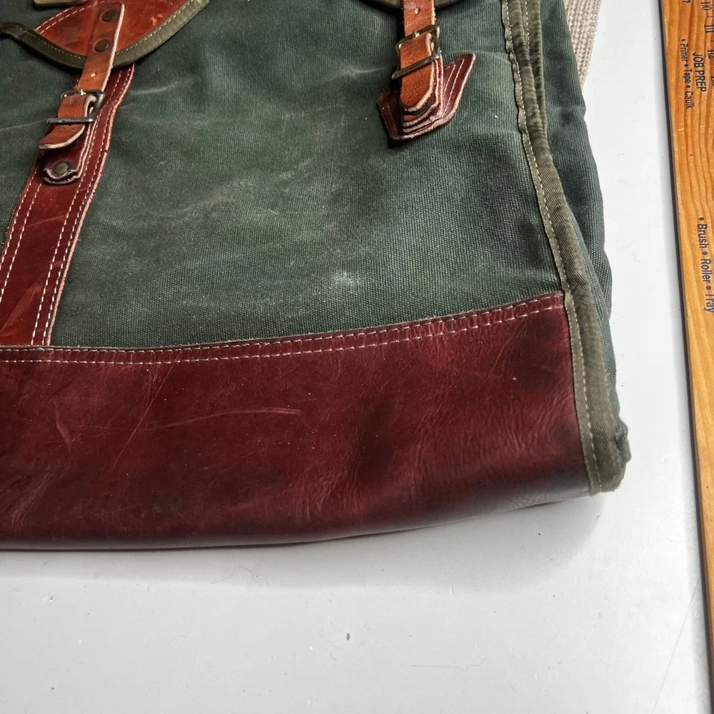 Orvis Garment Bag Vintage Canvas Leather Trim Olive Green Brown Travel Suit Bag